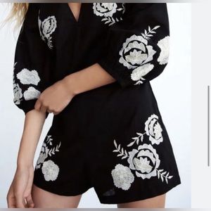 Zara Black Embroidered Floral Romper